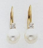 Pearl Leaverback Earrings with a Dimond - XLB60PLAA