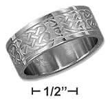 Stainless Steel Mens 9mm Brush Finish Etched Celtic Knot Band Ring - Size 11 - JewelryWeb