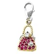 14K Two-Tone Gold Pink Sapphire Purse Charm with Diamond Accents