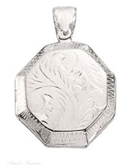 Sterling Silver 18" .8mm Wide Box Chain Necklace With Etched Octagon Locket Pendant