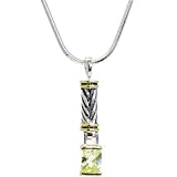 16 Inch Antiqued Two Toned PERIDOT .5 Carat Cubic Zirconia RECTANGULAR Necklace