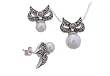 Sterling Silver Faux Pearl and Marcasite Earring and Necklace Set