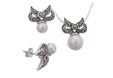 Sterling Silver Faux Pearl and Marcasite Earring and Necklace Set