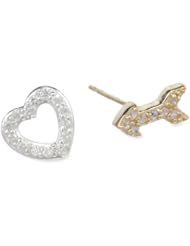 Sterling Silver Cubic-Zirconia Heart and Arrow Post Earrings