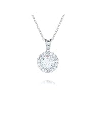 Rhodium Plated 925 Sterling Silver Cubic Zirconia Halo Pendant Necklace