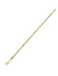 10K Yellow Gold 2.0mm Shiny Diamond Cut Rope Chain Anklet with Lobster Clasp