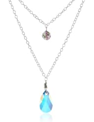 Sterling Silver Genuine Swarovski Elements and Crystal Fireball Nested Double Chain Necklace, 16" + 3"