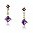 Real Amethyst & Diamond Dangle Earrings in Yellow Gold