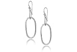 14K White Gold Matte-Finish Hand-Crafted Designer Oval-Shaped Open Link Dangling Earrings.