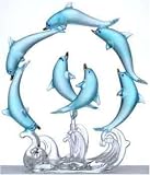 Frosted Blue Glass Dolphins Figurine