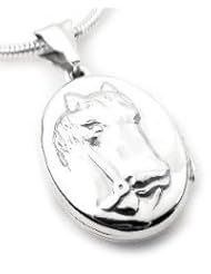 Sterling Silver Horse Head Cameo Photo Locket Pendant