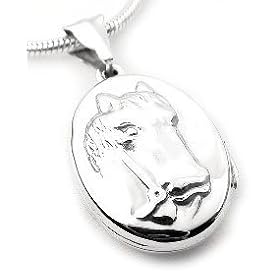 Sterling Silver Horse Head Cameo Photo Locket Pendant