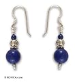 Lapis lazuli earrings, 'Blue Thai Skies' 0.2" W x 1.0" L