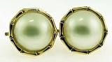 Vintage Mabe Pearl and Gold Bamboo Earrings
