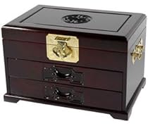 Hot Sale Oriental Furniture Luxury Fine Anniversary Gift Idea for Wife, 12-Inch Qing Rosewood Jewelry Box with Symbol and 2 Drawers, Dark