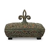 IMAX Patina Copper Finished Filigree Patterned Lidded Box With Fleur De Lies Top Metal Embossed