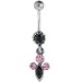 Antique Silver Pink Passionate VICTORIAN Dangle Belly Ring