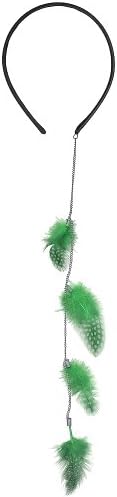Green Four-Feather Dangle Headband-Black Headband with Feather Chain
