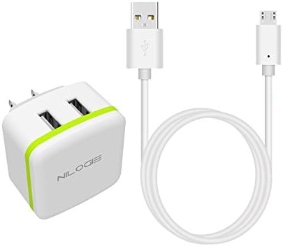 NILOGIE 3.4A Dual USB Wall Charger Travel Size with 6ft Micro USB Cable for Samsung Galaxy, Nexus, HTC, LG, Motorola, Nokia and more - White