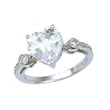 .925 Sterling Silver Promise Ring With Heart Cubic Zirconia and Two Smaller Round CZ Sidestones