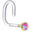 18 Gauge 1/4" Yellow Gold 2mm Purple Synthetic Opal Bioplast Nose Ring
