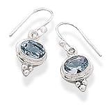 Oval Blue Topaz Earrings on French Wire