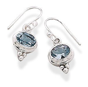Oval Blue Topaz Earrings on French Wire