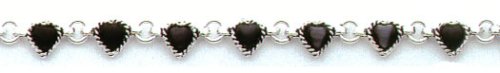 Ankle Bracelet - Sterling Silver Heart Anklet With Black Cats Eye (9 inch)