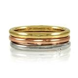 2mm Ladies Tri Color 3 Stackable Ring Yellow, Silver and Rose Gold Tungsten Wedding Band (Available in Sizes 5 to 12)