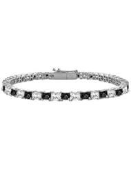 14K White Gold Black and White Diamond Princess Cut Tennis Bracelet 2.00 CT TDW