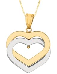 14K Yellow Gold Two Tone Open Heart Pendant on a 18 Inch Chain