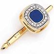 14Kt Yellow Gold Square Shape Blue Lapis and Diamond Tuxedo Stud