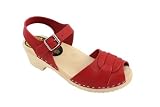 Lotta From Stockholm Torpatoffeln Swedish Clogs : Low Heel Peep Toe Clogs in Red Leather