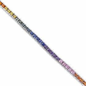 14K White Gold MultiColor Rainbow Sapphire Fancy Bracelet by Jewelry Days