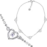 Solid 14KT White Gold Cubic Zirconia HOLLOW HEART Adjustable Length Ankle Bracelet