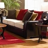 IMAGE OF Lily Contemporary Sofa with Loose Pillow Back in Assorted Colors by Coaster - Cream Microfiber Seat Cushions and Dark Brown Vinyl Wrapped Base