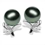 18K white gold Bamboo Black Tahitian cultured pearl and diamond earring