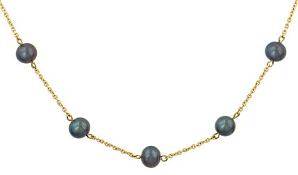 Ladies 16" Tin Cup Black Fresh Water Pearl Necklace