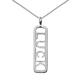 Sterling Silver Luck Open Bar Charm Pendant on 16in-18in Adjustable Box Chain Necklace