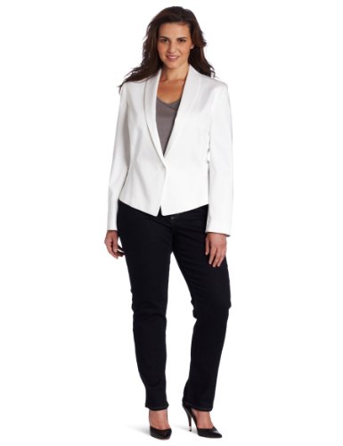 AK Anne Klein Women’s 1 Button Buckle Detail Jacket, White, 20W