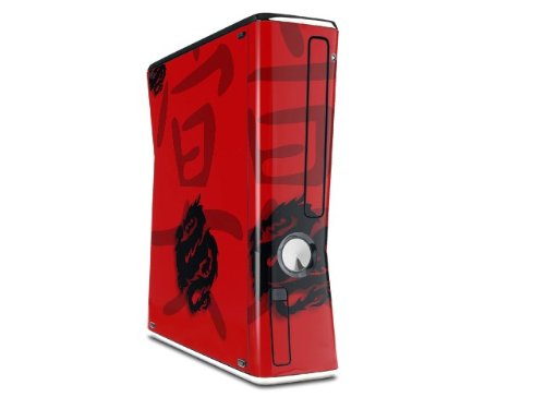 Oriental Dragon Black on Red Decal Style Skin for XBOX 360 Slim Vertical
