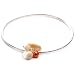 Sterling Silver Bangle Bracelet with Silver Charm and Mother of Pearl and Orange Pearl Drops