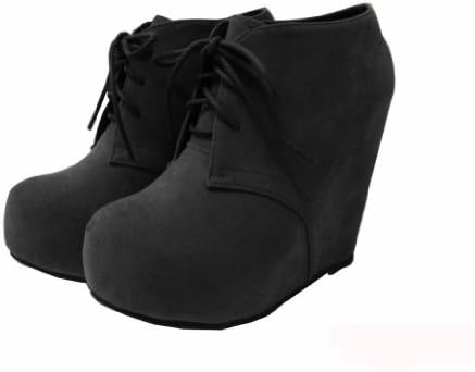 JJF Shoes C-1 Glaze Wedge Round Toe Hidden Platform Lace Up Ankle Bootie