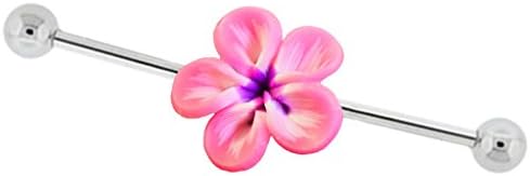 Pink, Purple, White Hawaii Flower Plumeria Industrial Barbell Piercing bar Jewelry Ring Earring 14g 14 Gauge 1-3/8"