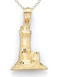 14kt Yellow Gold Polished Lighthouse Pendant - Chain Included