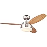 Westinghouse 7247300 Alloy Two-Light Reversible Three-Blade Indoor Ceiling Fan, 42-Inch, Brushed Nickel Finish with Opal Frosted Glass