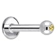 14 Gauge Solid 14KT White Gold 1.5mm Genuine Citrine Internally Threaded Labret - 5/16" 3mm
