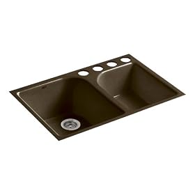 KOHLER K-5931-4U-KA Executive Chef Undercounter Kitchen Sink, Black 'n Tan