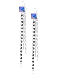 Nine West "Studded Statement" Silver-Tone Multi-Purple Tassel Drop Earrings