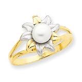 14K and Rhodium Cultured Pearl Ring - Size 6